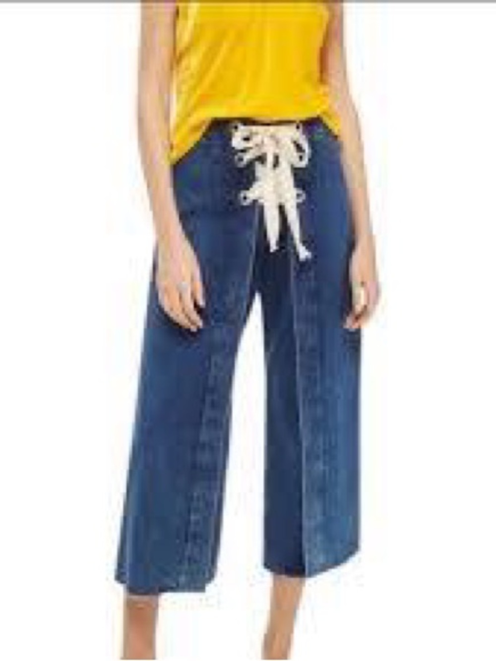 Topshop Moto Lace-Up Front Cropped Jeans Womens 30 Blue Wide Leg